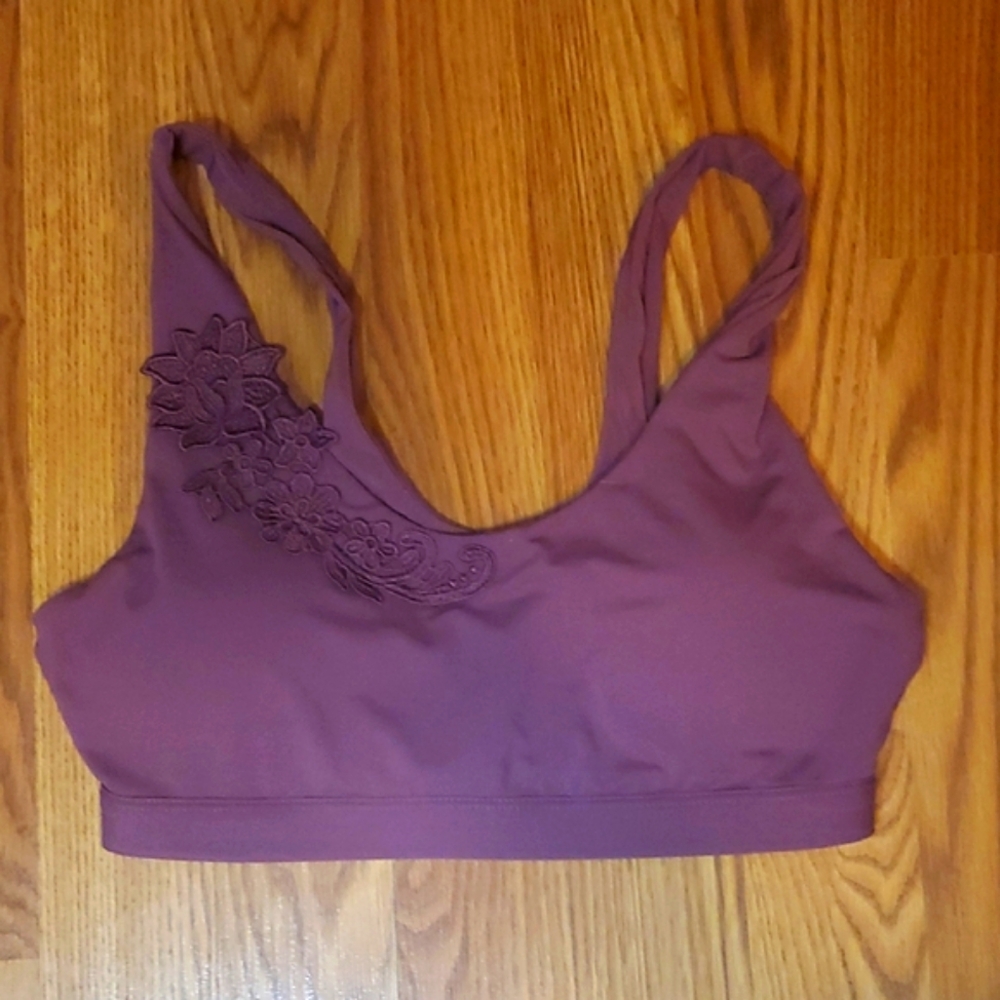 Fabletics Mauve Sports Bra with Floral Detail